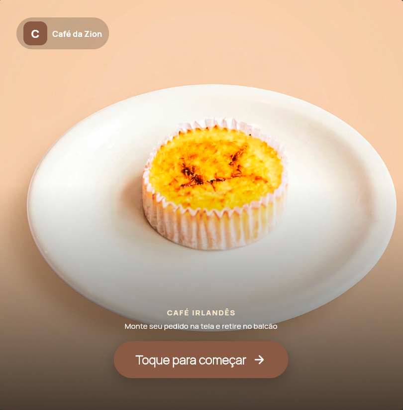 Tela de atração com uma sobremesa em close.