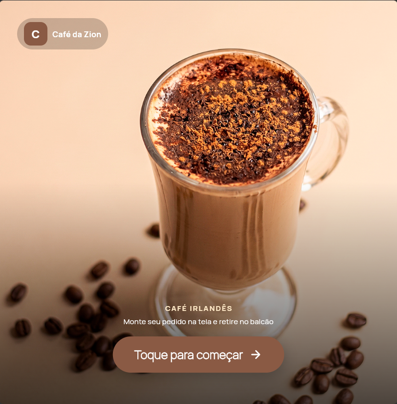 Tela de atração com um café irlandês.